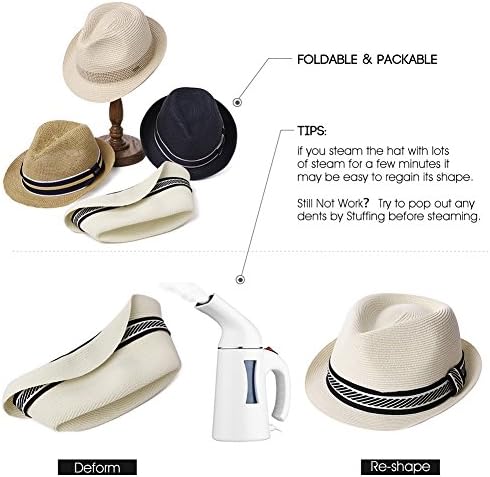 Fancet Packable Straw Fedora Panamá Sun Summer Summer Beach Hat Homem Cuban Men Mulheres 55-64cm