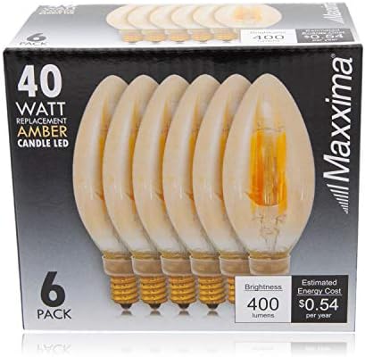 Bulbo de filamento de candelabra liderado por maxxima, 2200k âmbar quente 400 lúmens, 40 watts equivalente a diminuir