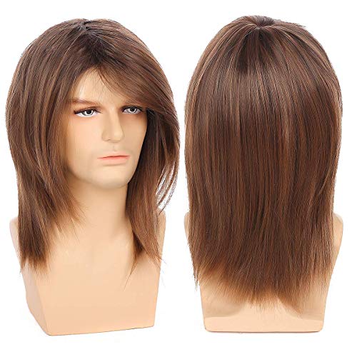 Baruisi Mens Wig Brown Longo Longo Cosplay Sintético Halloween Hair Wigs para vestido extravagante