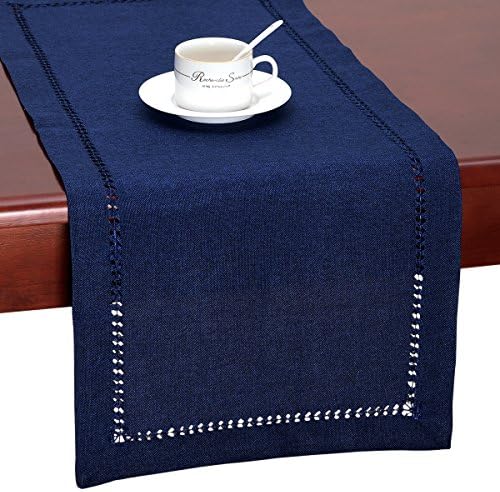 Grelucgo Hemstitch Hemstitch Marinha sólida azul náutico Runner de mesa ou lenço de cômoda