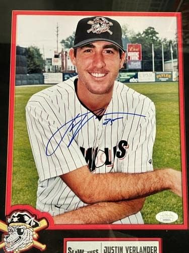 Justin Verlander assinou o lago emoldurado erie Seawolves 8x10 foto JSA Detroit Tigers - fotos autografadas da MLB