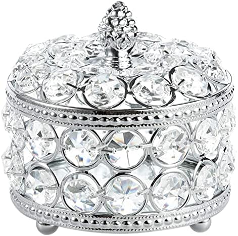 Caixas de jóias Haoktsb Caixa de bugiganga de jóias de cristal redonda com anéis de tampa Brincos caixa com superfície de espelho de vidro dentro para decoração de casamento caixa de armazenamento de jóias de Natal