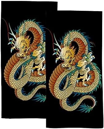 Toalheiro de mão de mão de mão Kuizee Microfibra Conjunto de 2 Pintura de Dragão Oriental Drago Rápido Altamente Absorvente Espaço