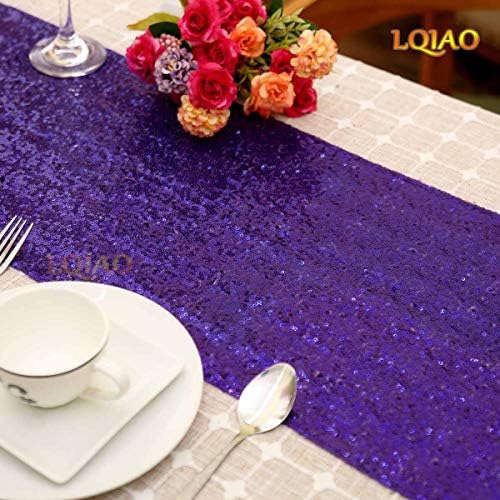 LQIAO 4 peças-12x72 Mesa de lantejoulas corredor marinho azul Glitter Runner para festas de aniversário Decorações Decorações