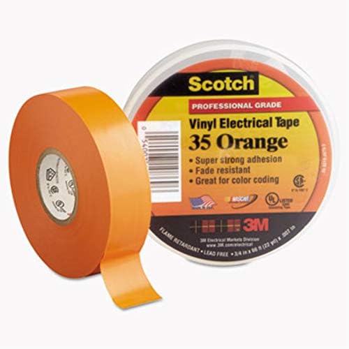 3M 10869 Scotch 35 Fita de codificação de cores elétricas de vinil, 3/4 de polegada x 66 pés, laranja