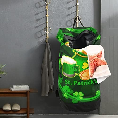 Feliz Bolsa de Lavanderia do Dia de St. Patrick com tiras de ombro para lavanderia Backpack Bag Fechamento de Caminhamento