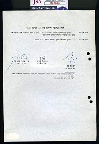 Menachem Begin JSA CoA letra assinada à mão Israel Autograph