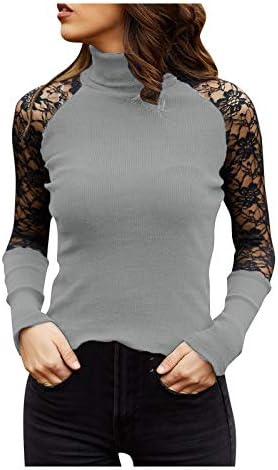 Mulheres Hollow Out Lace Bloups Manga Longa Slim Fit Fit Turtleneck Camisetas Negócios Casuais Casuais Camisetas de Fall Tops