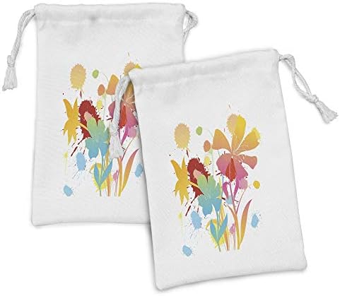 Conjunto de bolsas de tecido colorido de Ambesonne de 2, tema da festa da praia havaiana com flores animadas composição abstrata