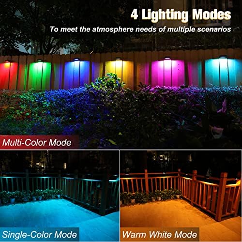 Luzes de deck solar de Bridika, 12 Pack Solar Fence Lights Halloween Luzes de Halloween Branco e Cores Mudança e RGB fixo, Luzes de parede solares de brilho à prova d'água ao ar livre para a escada de grade de convés Passo e quintal