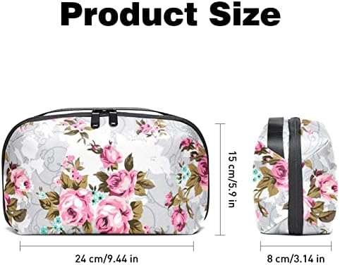 Organizador eletrônico, organizador de cabo de viagem Bolsa de bolsa Acessórios eletrônicos Carregar bolsa de armazenamento à prova d'água portátil para cabo, cordão, carregador, rosa floral de flor floral vintage