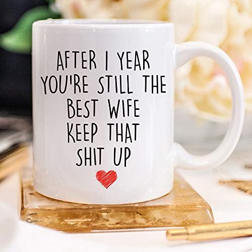 Younique Designs 1 ano de caneca de café para ela, 11 onças, 1ª Copa do aniversário de casamento para esposa, um ano, primeiro