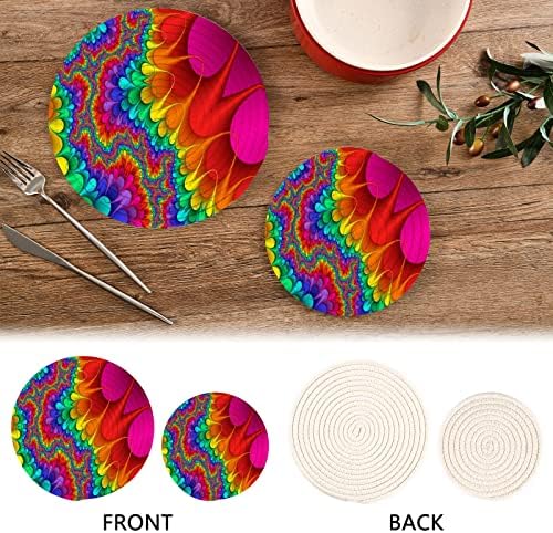 Alaza colorida exclusiva tie de cor corante encontre arco -íris Flor Potholders Trivets Definir suportes de algodão