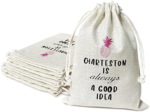 Sacos de kit de ressaca, Charleston é sempre uma boa idéia com sacola de presente de cordão, para chuveiro de noiva,