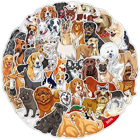 Adesivos de cachorro fofos para garrafa de água, 50pcs Decalque de cães engraçado, adesivos de vinil impermeável para