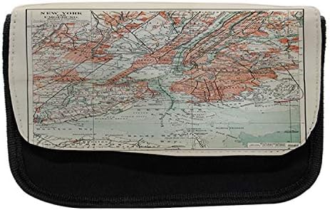 Caixa de lápis lunarable de Nova York, mapa do século XIX da Big Apple, Saco de lápis de caneta com zíper duplo, 8,5