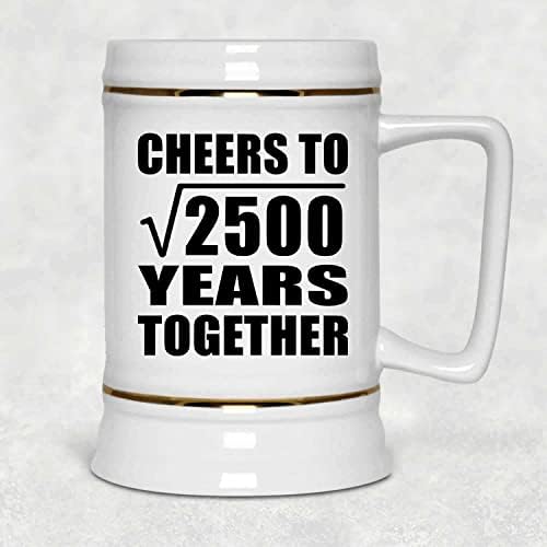 Designsify 50th Anniversary Cheers to Square Raiz de 2500 anos juntos, 22 onças de caneca de caneca de cerâmica de cerveja com alça para freezer, presentes para aniversário de aniversário de Natal dos pais do dia das mães Dia