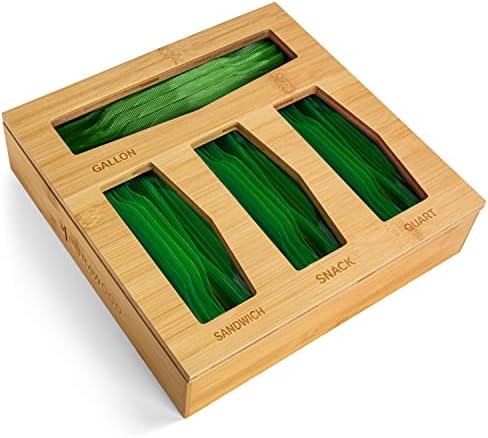 Organizador de armazenamento de saco de ziplock Purawood - Organizador natural da gaveta de bambu para organizar
