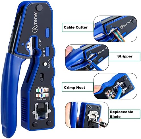 Therathy Pass pelo kit de ferramentas de crimpagem RJ45, kit de crimpador Ethernet Crimper Cat5e Cat5 Kit de ferramentas de crimpagem CAT6