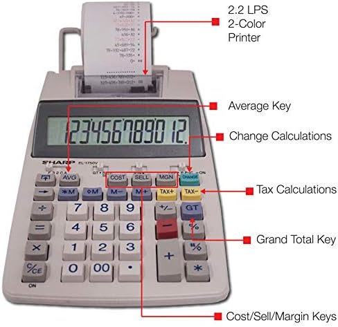 Calculadora de impressão em duas cores EL-1750V nítida 2 linhas/s 3 preto/vermelho