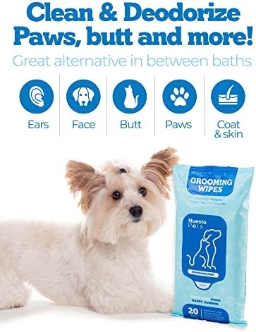 NUESTA PETS LIMPOS DE PET HIPOALALERGÉNICOS - Desodorização sem limpeza de banho para cães e cachorrinhos | Ouvido, rosto, bunda, lenço