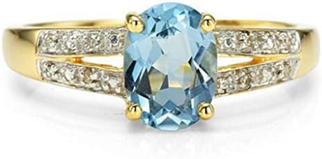 T-Jewelry Fashion Aquamarine 18K Casamento cheio de ouro Ring anel Halo Presente Tamanho 6-10