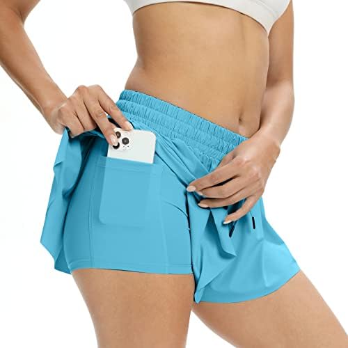 Flowy Shorts atléticos para mulheres Ginástica Yoga Running Biker Spandex Butterfly Saias de tênis