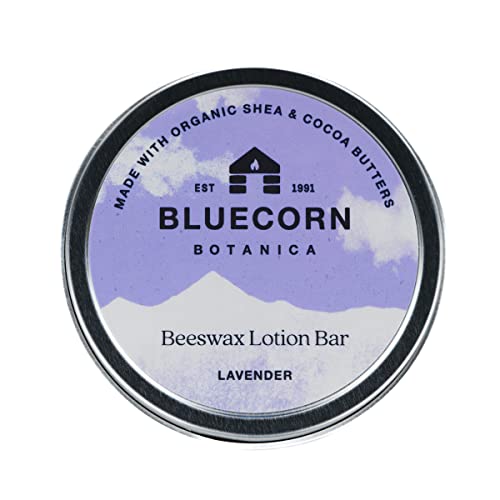 Barra de loção para cera de abelha Bluecorn - óleo essencial de lavanda | Sem plástico | Feito à mão no Colorado, EUA | Manteiga de karité orgânica | Hidratação duradoura para pele muito seca | Balma de mão e corpo