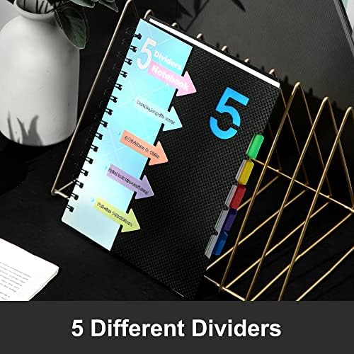 2 Pacote 5 Caderno de disciplina com divisores 220 Páginas Cadernos em espiral de capa dura com guias 6x8 A5 Spiral Bound Journal for Note Taking Work School Supplies, Wide Governed, Black