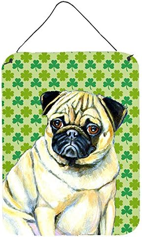 Tesouros de Caroline LH9207DS1216 PUG St. Patrick's Day Shamrock Retrato parede ou porta pendurada estampas penduradas, placa de parede de parede de banheiro de banheiro de barro de metal de alumínio Placa da porta da porta da frente, Placa da porta da frente,