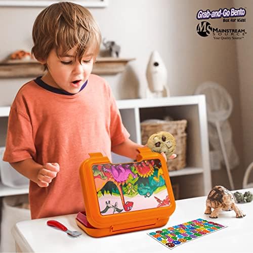 Mainstream Source Kids Grab-and-Go Bento Lunch Box Bento-Inclui bandeja removível com 5 compartimentos, sperk e adesivos