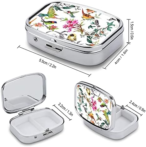 Caixa de comprimidos Birds and Flowers Case em forma de medicamento quadrado Caixa de comprimido portátil Pillbox