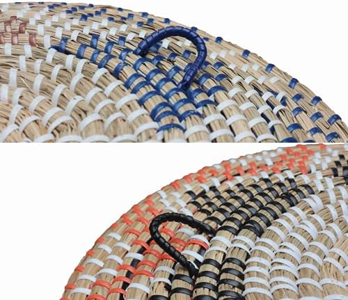 Decoração de cesta de parede de vime Ankur- Conjunto de 2 cesta de parede redonda de rattan boho decoração de cesta de parede para sala de estar ou quarto, tecido de maré de erva-marinho