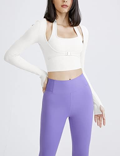 GIHUO MANAGEM LONGO DE CUTO DE CUMO DE YOGA TOPS SPORTS TOPS TOPS CLASTER PARA MULHER