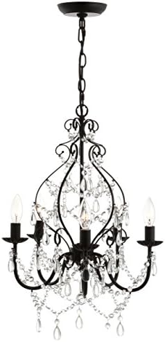 Jonathan y Jyl9016a Maura 5-LIGHT 17 CHANDELIER LED CRISTAL/METAL Tradicional, contemporâneo, transitória Dimmable, ajustável, para sala de jantar, hall de entrada, quarto, preto