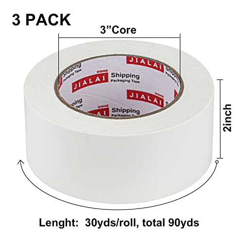 Jialai Home 3 Pacote fita de ducto branco pesado, 2 polegadas x 30 jardas, 8,27 mil, forte, flexível, sem resíduos,