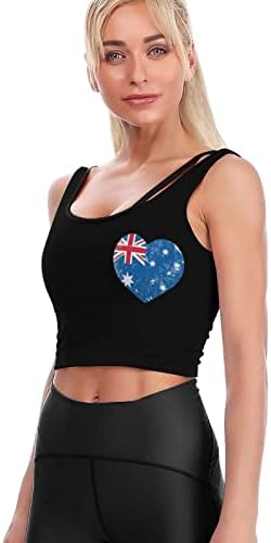 Austrália Retro Heart Flag Women's Crop Tops sem mangas Racerback tanque sem costura para treino esportivo de ioga