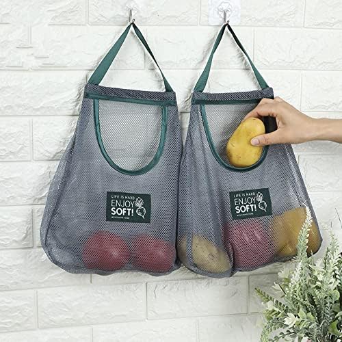 Aoof Kitchen reutilizável vegetal e armazenamento de frutas Malha de malha de malha de compras pendurada malha de bolsa de compras para organizador de supermercado 2pcs40x50cm