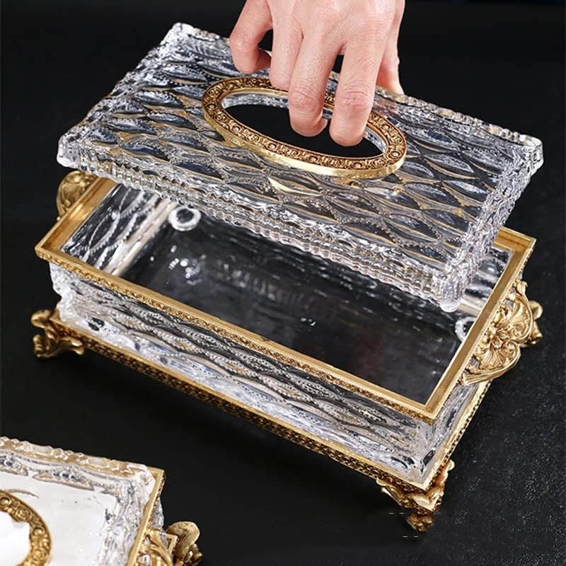 Quul Crystal Glass Inclaid Caixa de papel de cobre Caixa de papel esculpida caixa de mesa de cabeceira
