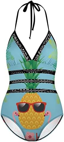 Aloha com abacaxi e flamingo feminino One Piece Swimsuit V Nech Neckwear moda Moda