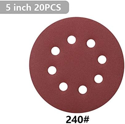 Rakute 5 polegadas 8 discos de lixagem 20pcs papel de lixamento 60-240 Disco de lixamento redondo de areia para ferramentas de polimento Polding PAD-20PCS 240 GRIT Polishing