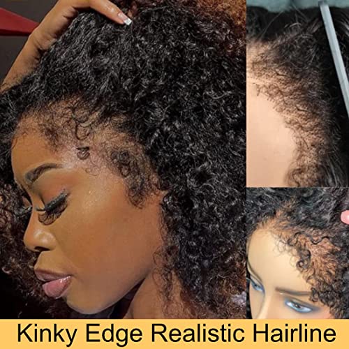 Dinoce Kinky Bordas Hairne Curly peruca 13x4 Lace Fronteiro Human Wigs Com 4c cabelos de bebê cacheado 12A Afro Afro Afro Wigs Curly