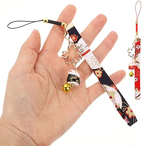 Tofficu 2pcs Lucky Cat Keychain Pingente Cerâmica japonesa Maneki Neko acenando CAT Bell Telefone Charms Lucky Wrist Hand para