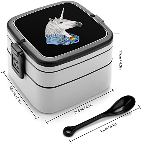 Caixa de lancheira legal de unicórnio portátil Bento Box de camada dupla de grande capacidade Recipiente de alimentos de alimentos com colher