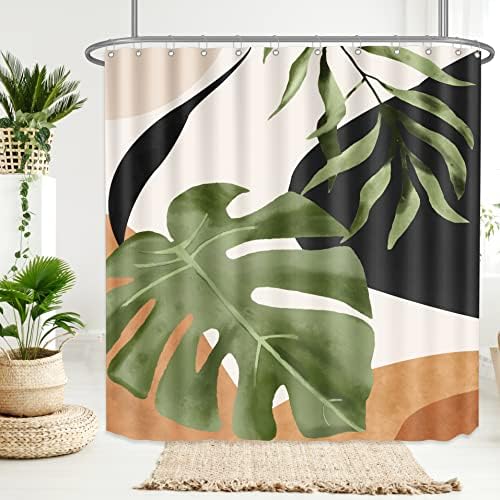 Qahing abstrato de chuveiro tropical cortina de planta folha de palmeira cortinas botânicas de chuveiro de poliéster de poliéster