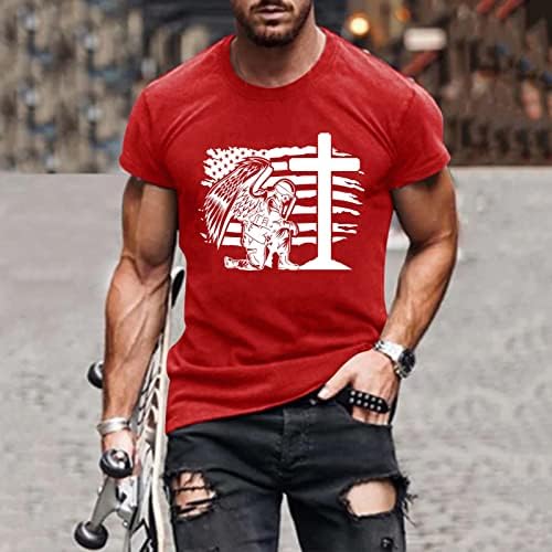 BEUU 4 de julho Soldier Short Sleeve T-shirts para homens, bandeira dos EUA Jesus Jesus Cross Print Patritic Athletic Muscle