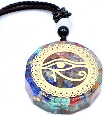 Olhar orgonita de colar de pingente de Horus com cristais e pedras de cura de chakra para melhorar a energia através da