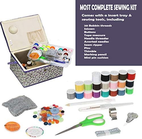 Organizador de caixas de costura grande com acessórios de costura com suprimentos kits de costura diy para adultos, roxo