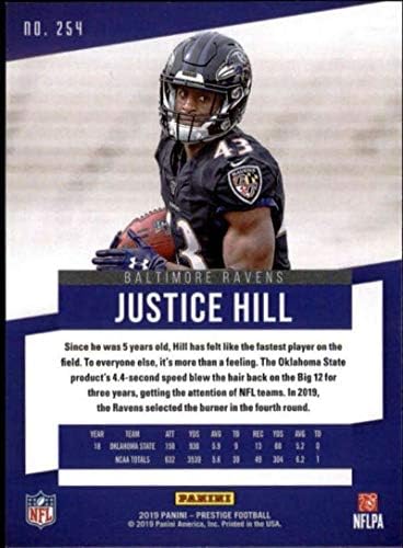 2019 Panini Prestige Xtra Points Green 254 Justice Hill Baltimore Ravens NFL Futebol Trading Card