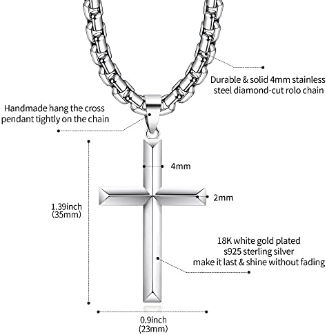 Colar cruzado de prata esterlina de Idemana 925 para homens com 4mm de colar de corrente de aço inoxidável durável Rolo de aço inoxidável